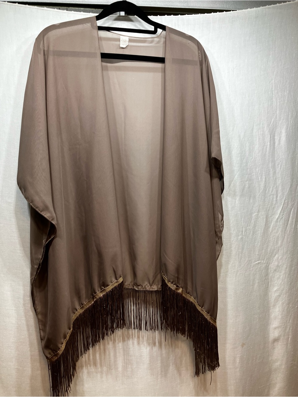 Do Everything in Love Taupe Fringe Kimono Jacket - One Size